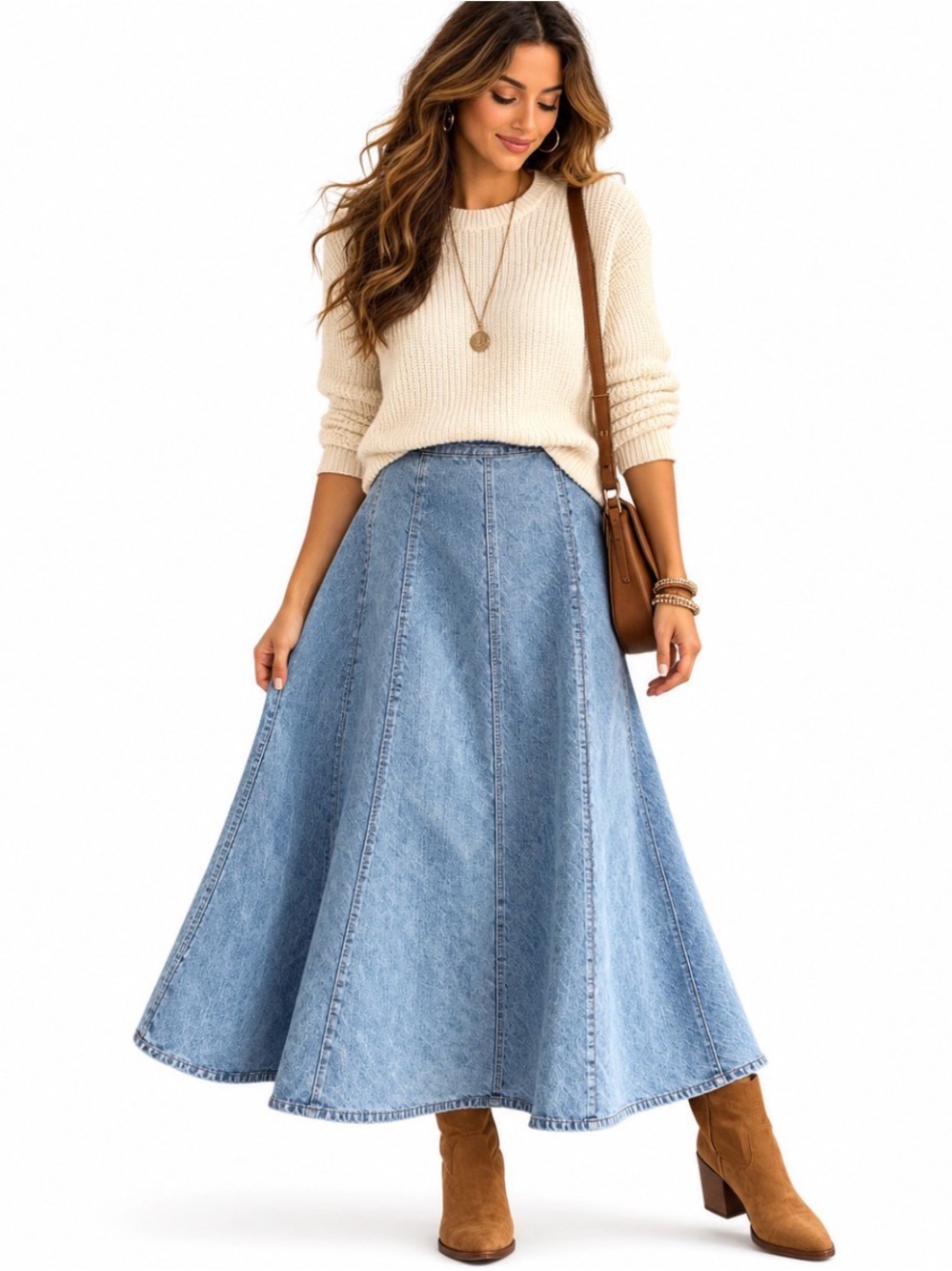 Susan Bristol Lightwash Panel Denim Skirt – A‑Line Fit Y2K Western Boho Size 8